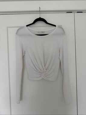 Wilfred Free White Knot-Front Long Sleeve Crop Top size S